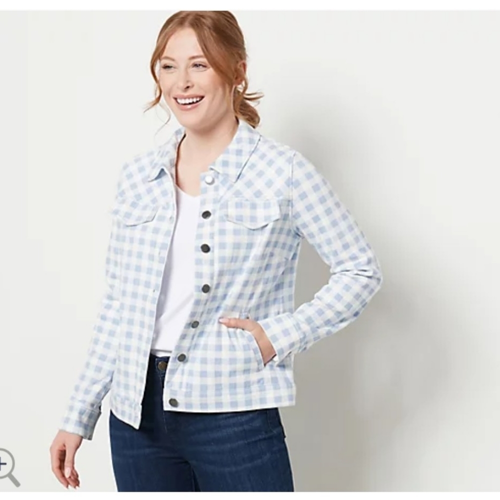 Isaac Mizrahi True Denim Gingham Jean Jacket